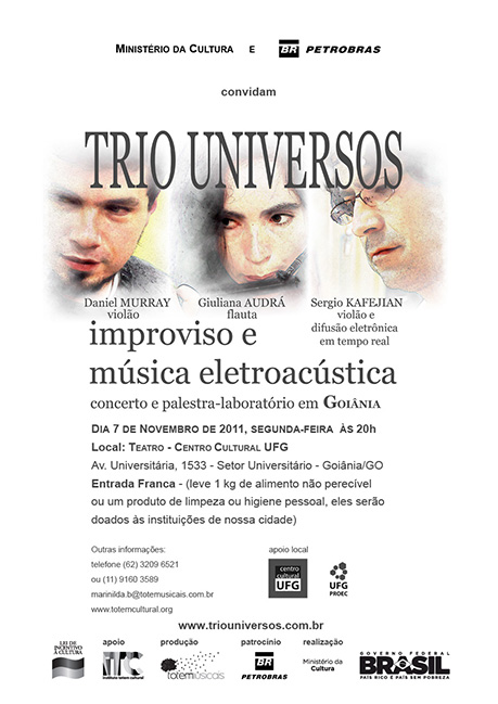 Trio Universos dia 7 de novembro em Goiânia no Teatro do Centro Cultural UFG