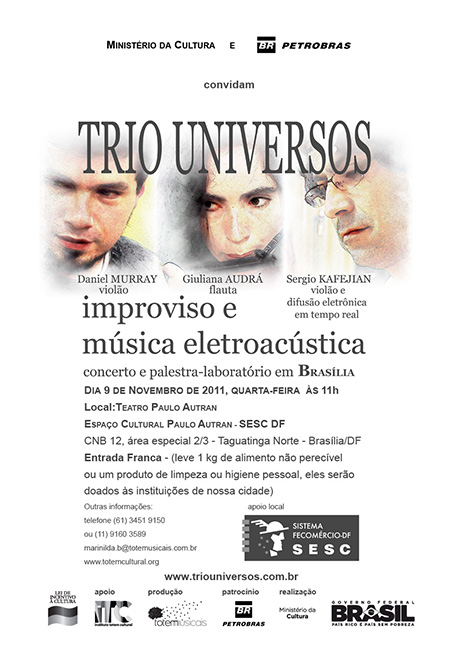 Trio Universos dia 9 de novembro em Brasília no SESC DF - Teatro Paulo Autran
