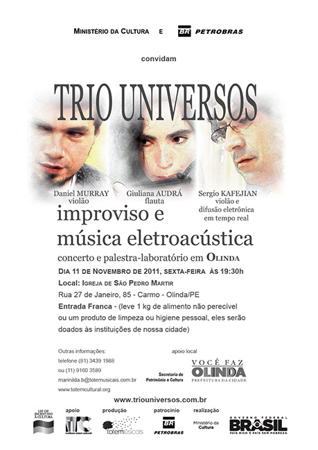 Trio Universos dia 12 de novembro em Olinda na Igreja de São Pedro Martir